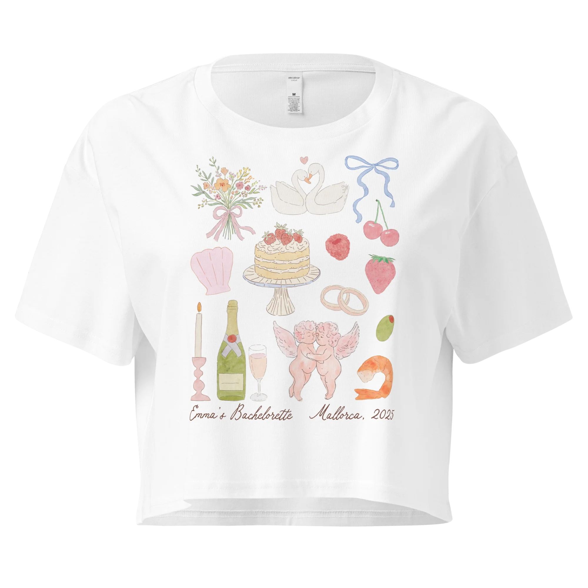CUSTOM Bachelorette Party Trip Watercolor Crop Tee - Image 4