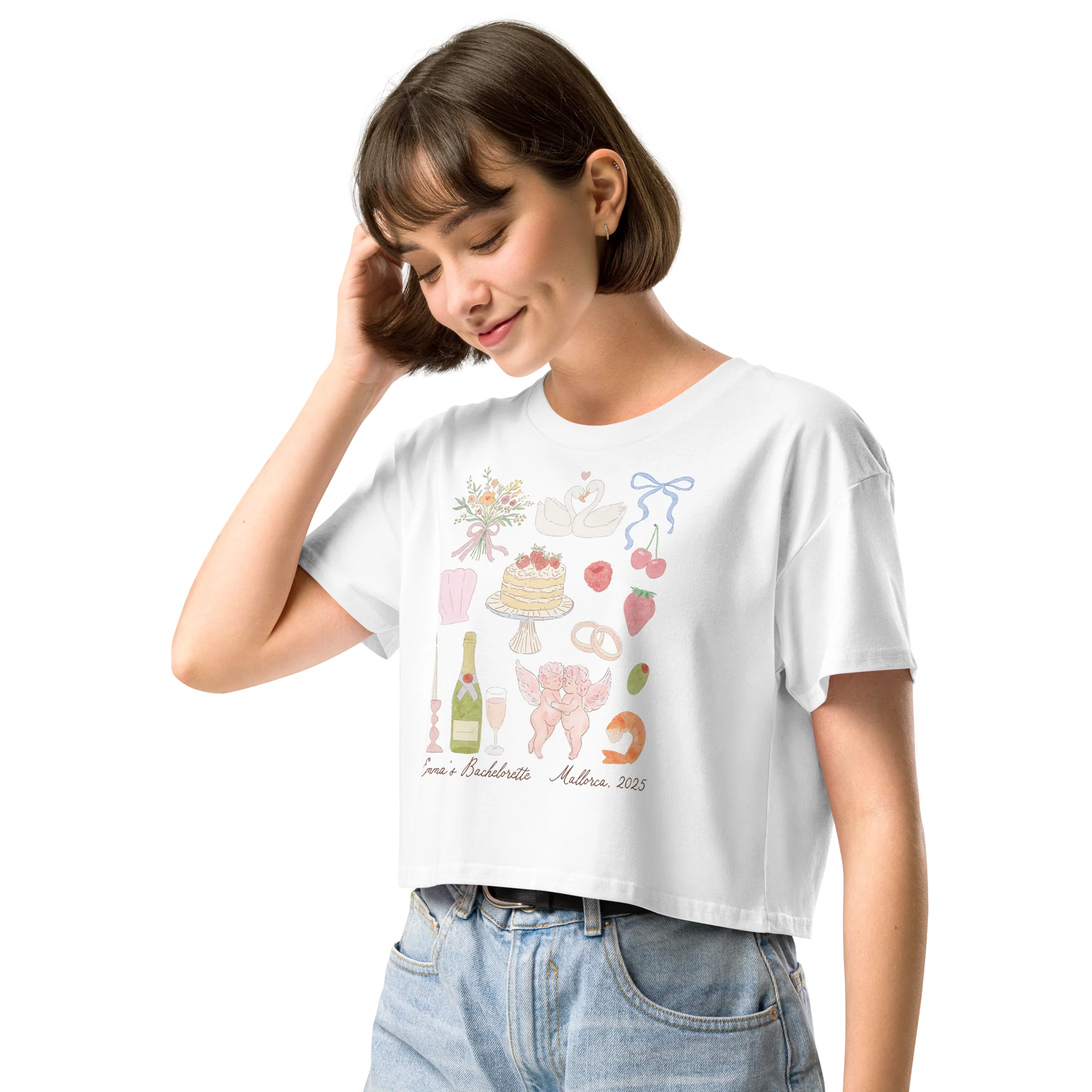 CUSTOM Bachelorette Party Trip Watercolor Crop Tee - Image 5