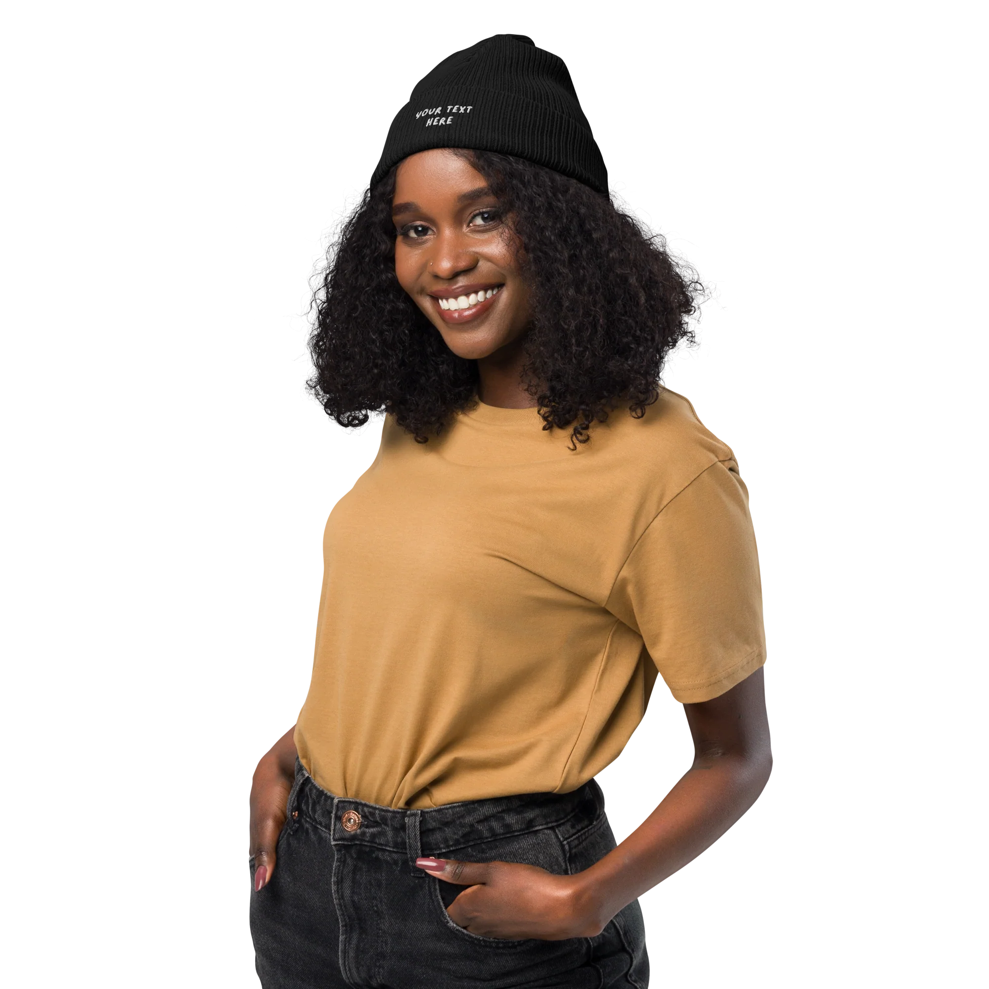 CUSTOM Text Playful Embroidered Organic Ribbed Beanie - Image 9