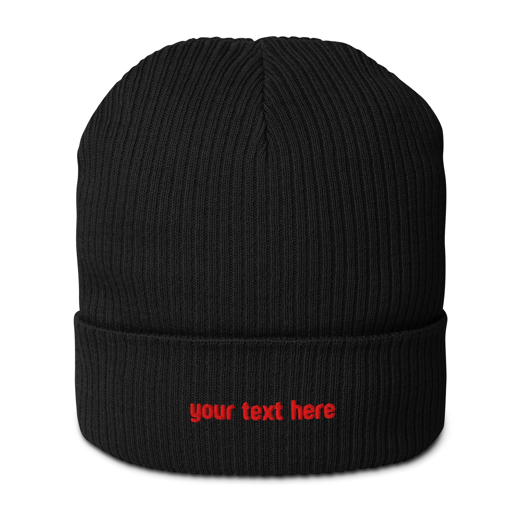 CUSTOM Text Red Embroidered Organic Ribbed Beanie - Image 10