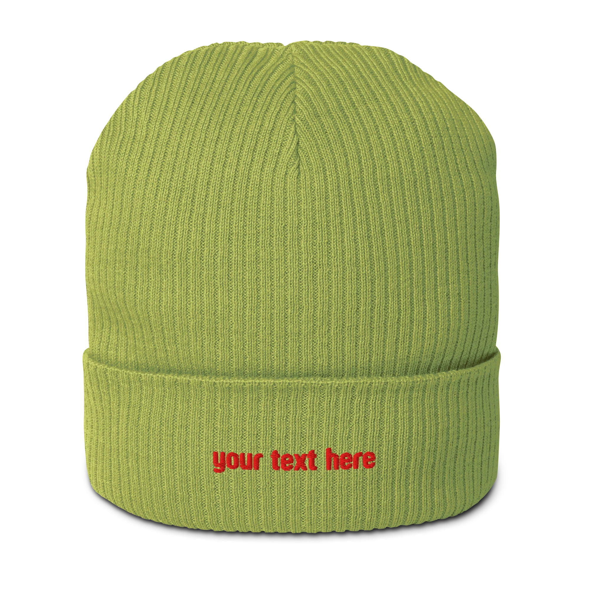 CUSTOM Text Red Embroidered Organic Ribbed Beanie - Image 8