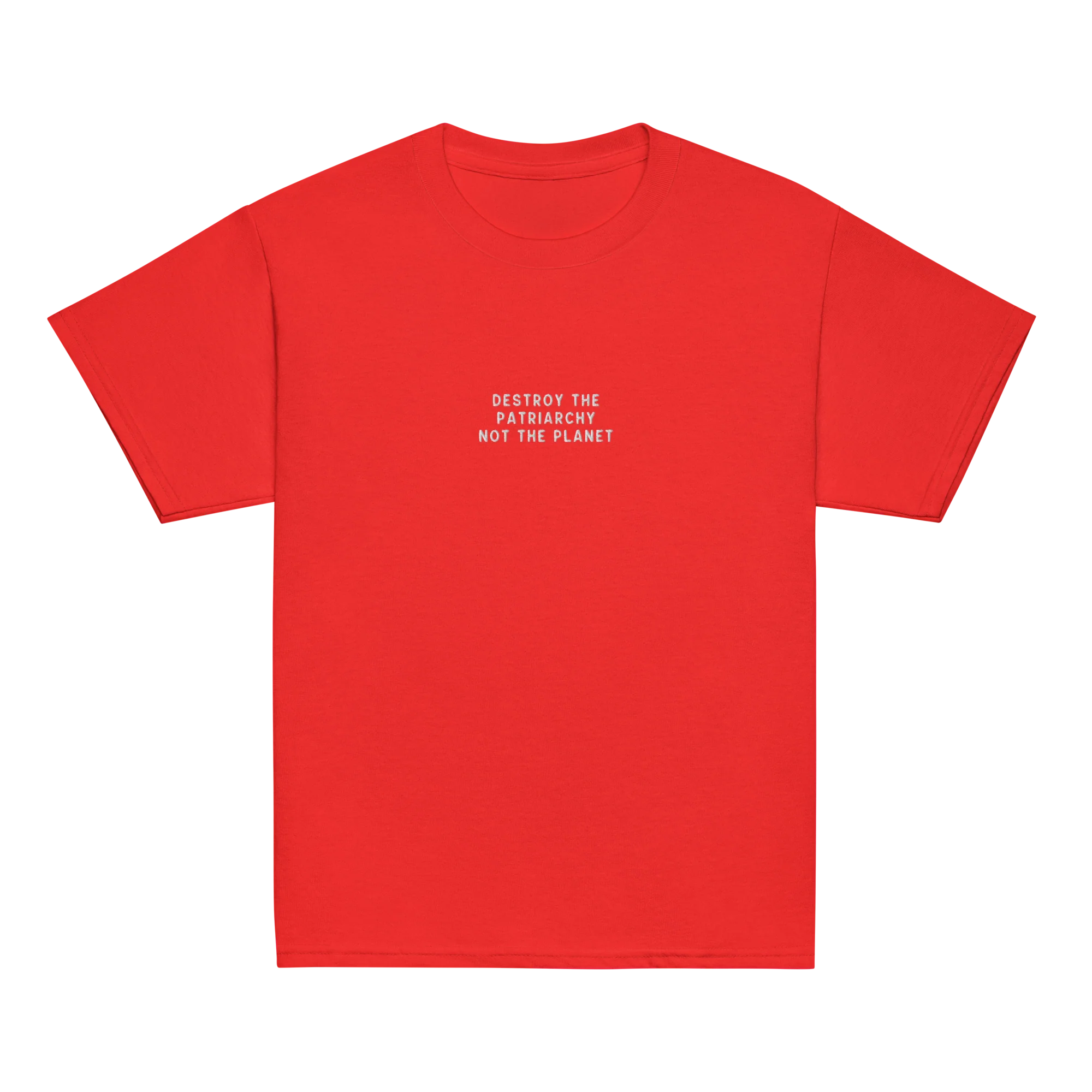 Destroy The Patriarchy Not The Planet Embroidered Baby Tee - Image 3
