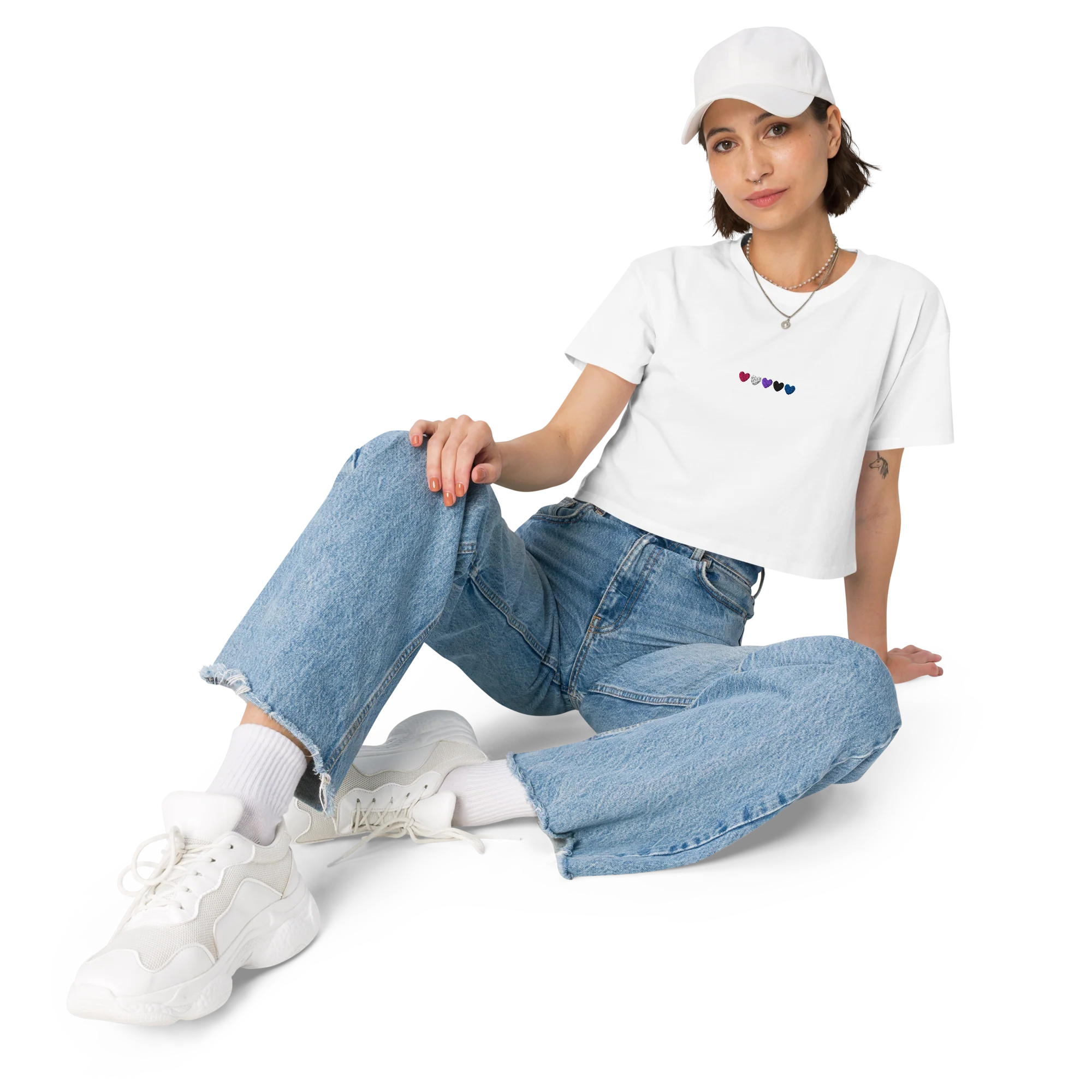 Gender Fluid Hearts Pride Embroidered Crop Tee - Image 5