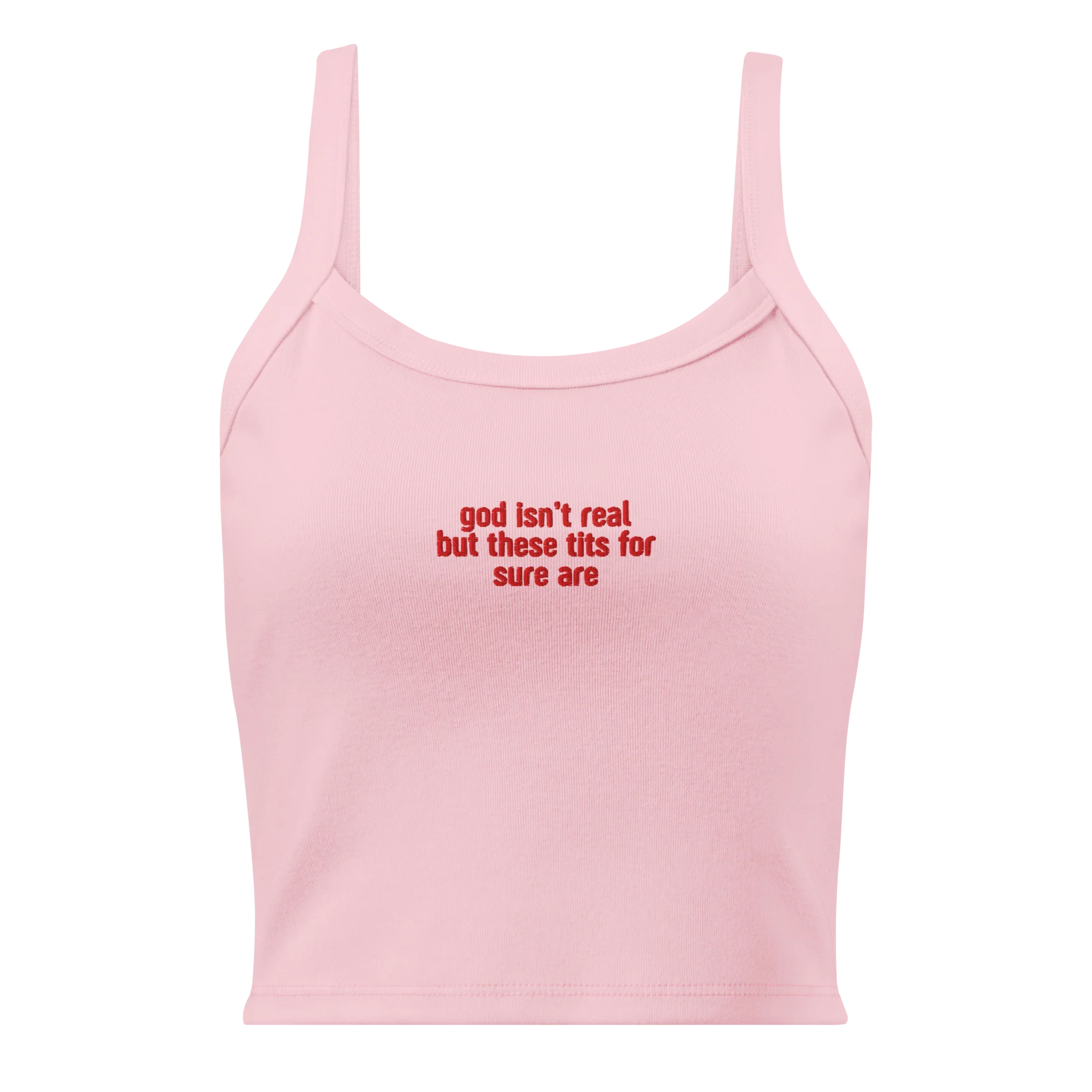 God Isn't Real but These Tits Are Rib Embroidered Tank Top - Image 7