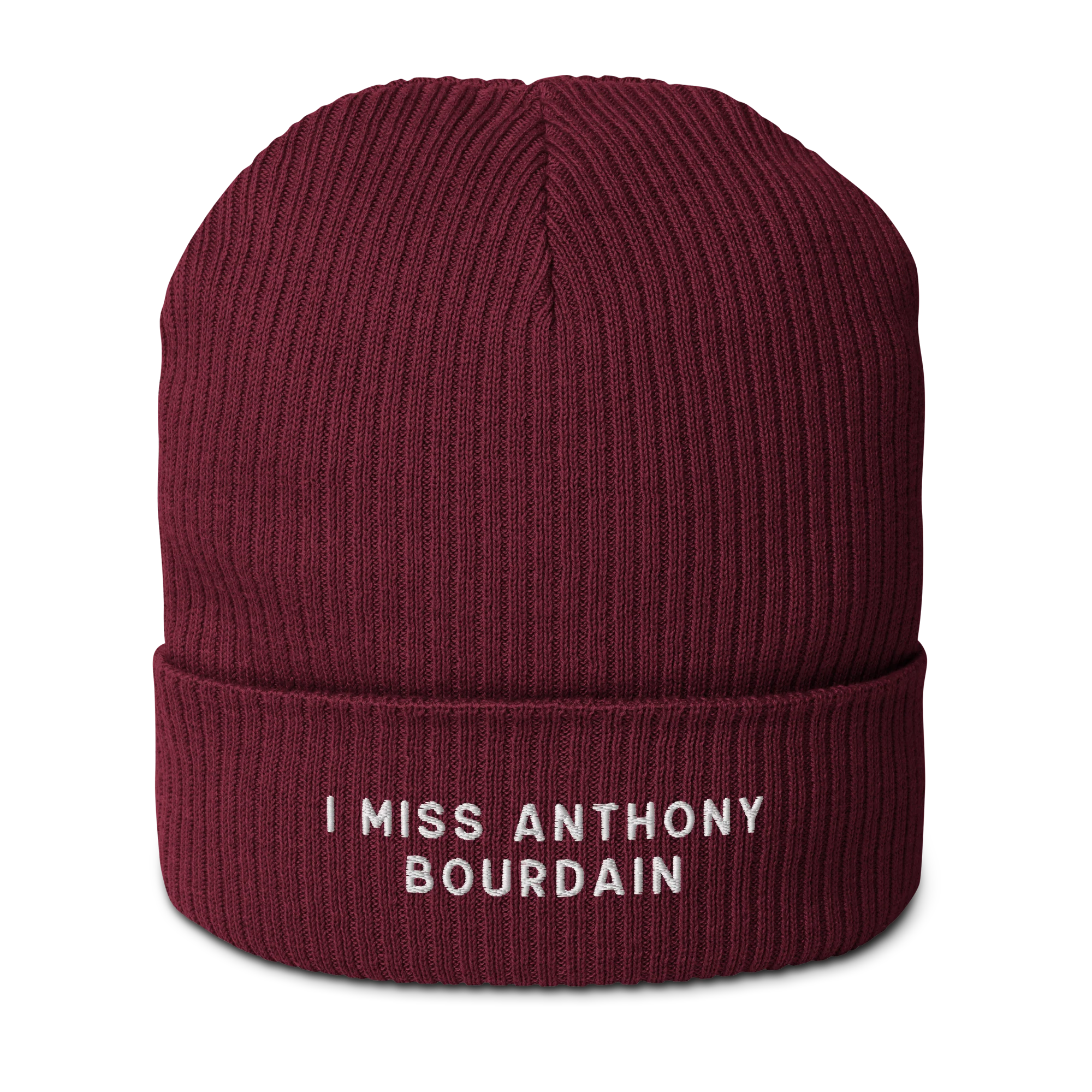 I Miss Anthony Bourdain Embroidered Organic Ribbed Beanie - Image 7