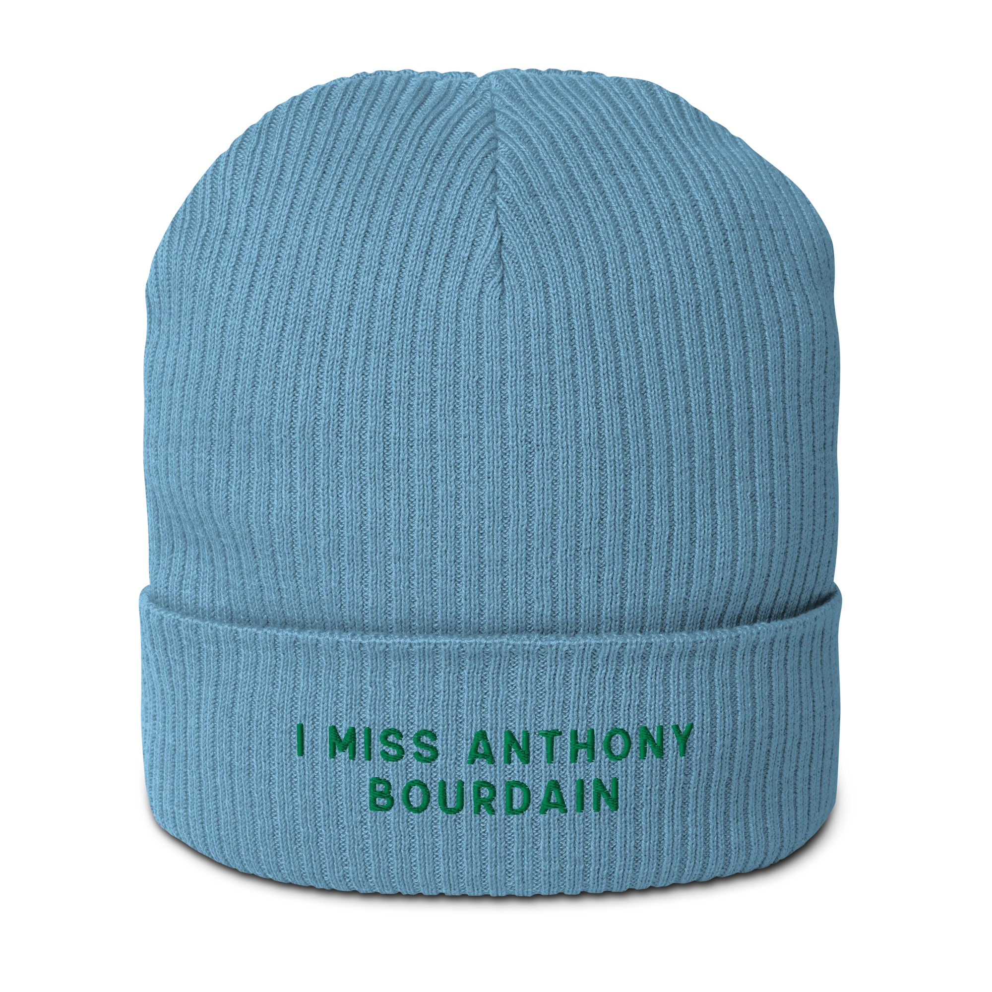 I Miss Anthony Bourdain Embroidered Organic Ribbed Beanie - Image 9