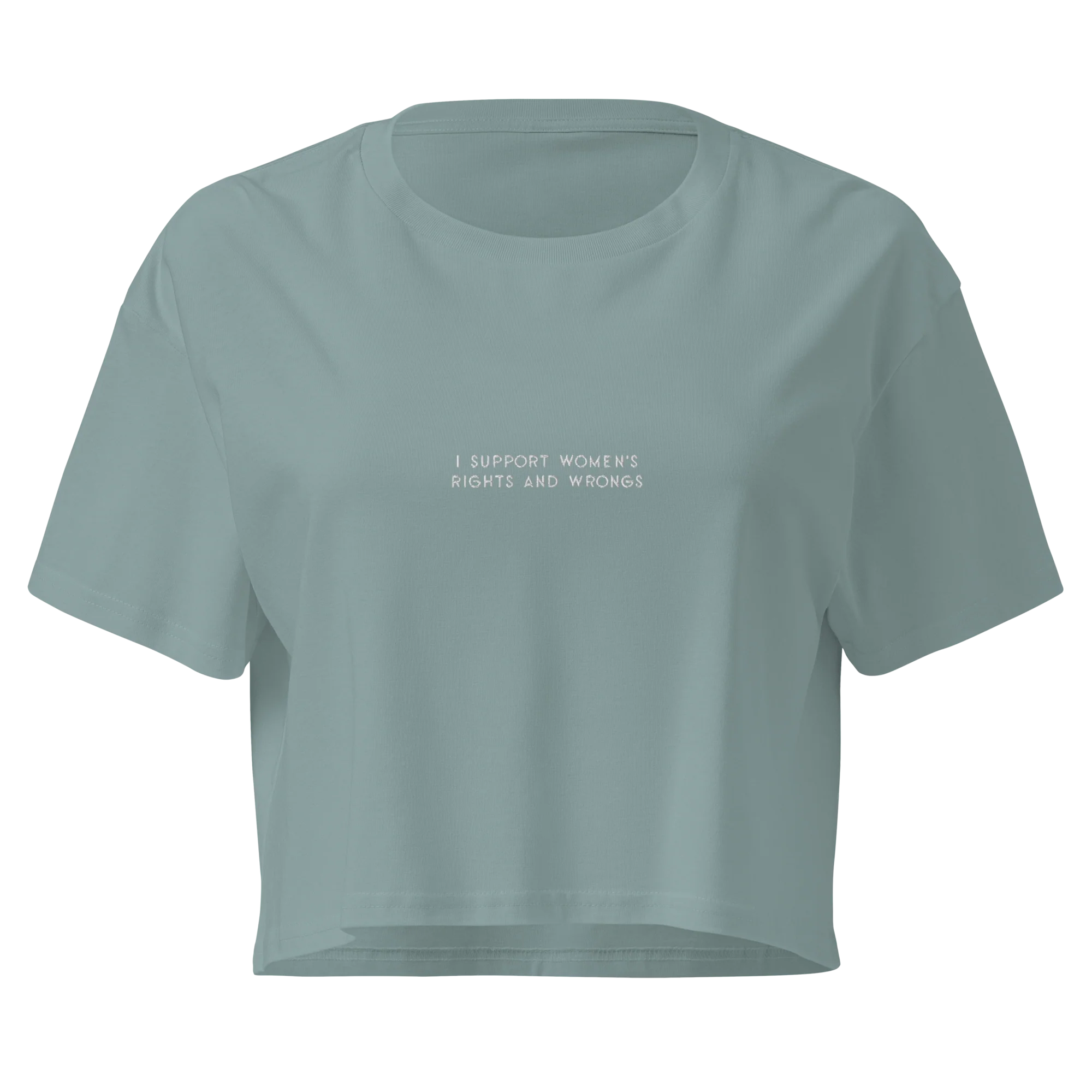 I Support Women's Rights and Wrongs Feminist Embroidered Crop Tee - Image 4