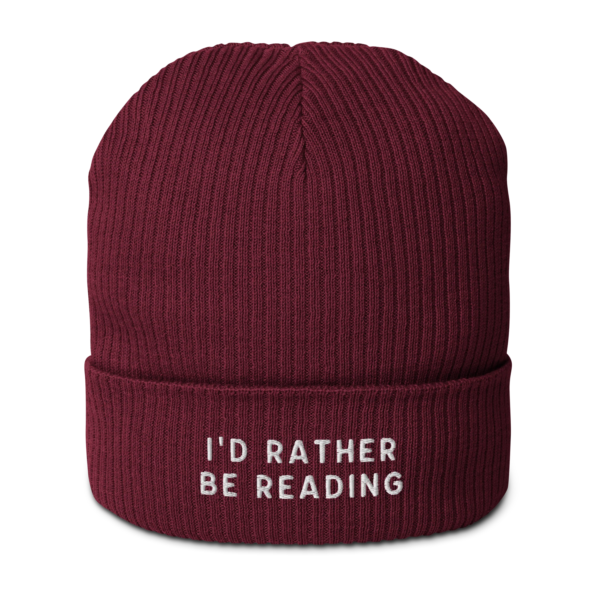 I'd Rather Be Reading Embroidered Organic Ribbed Beanie