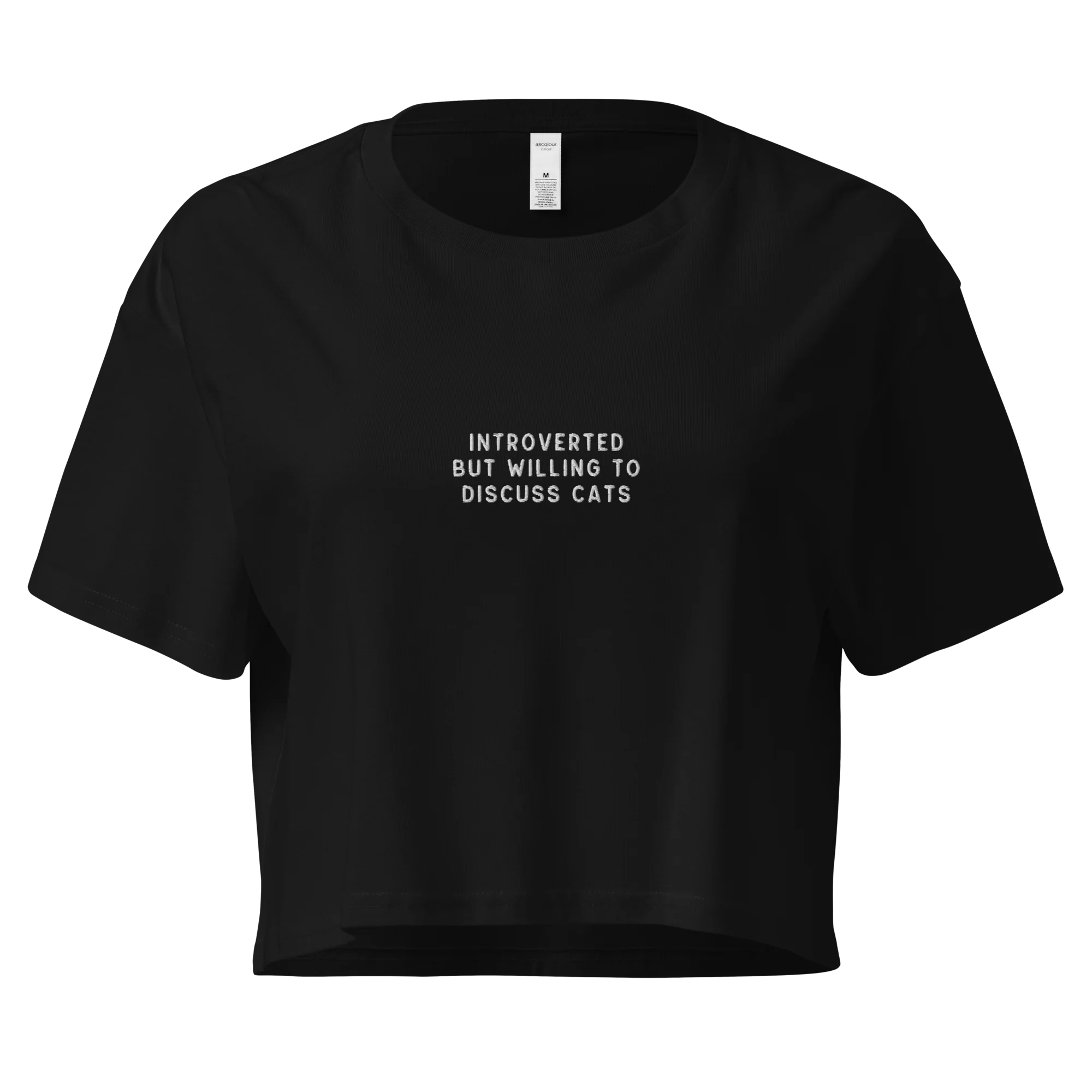 Introverted But Willing To Discuss Cats Embroidered Crop Tee - Image 3