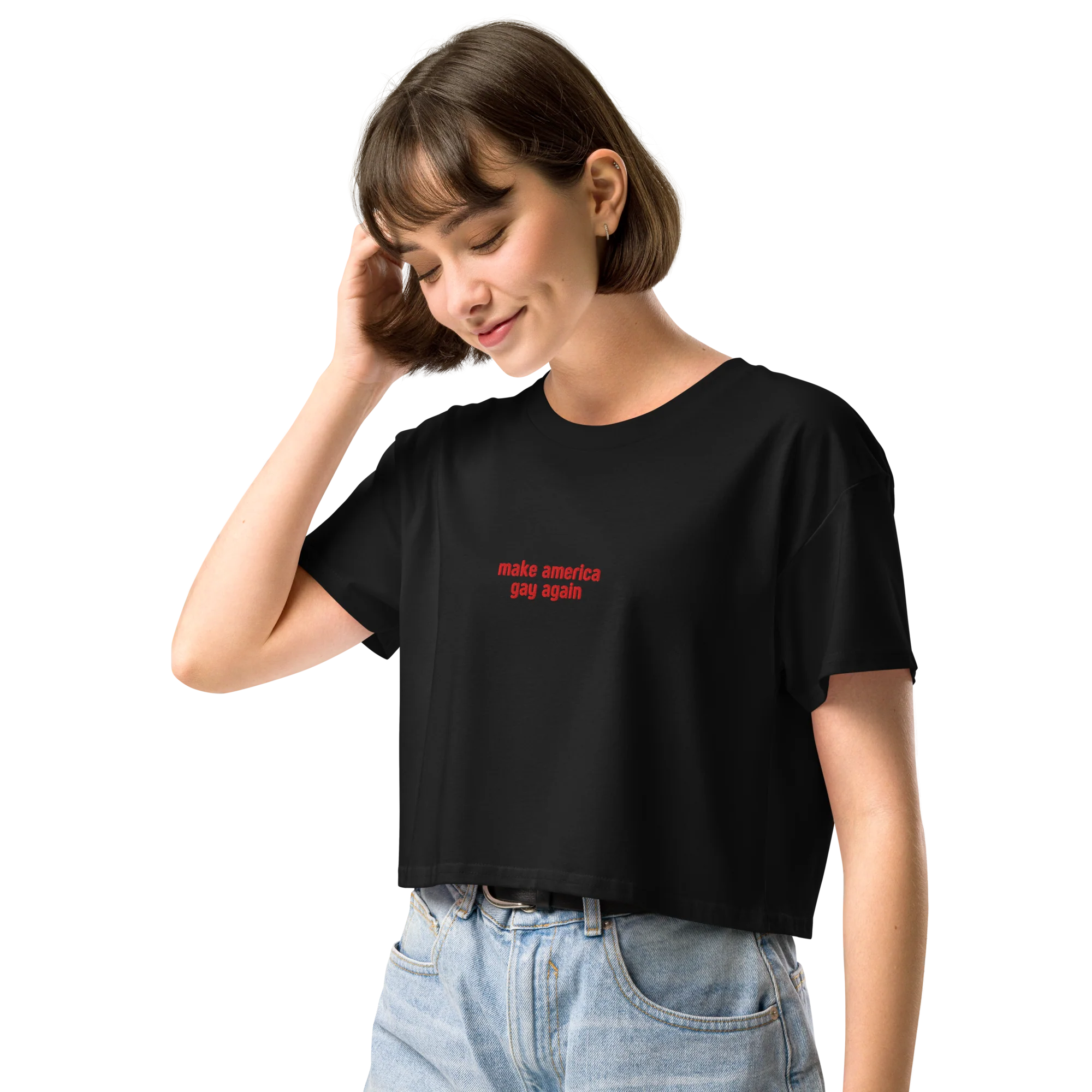 Make America Gay Again Embroidered Crop Tee - Image 6