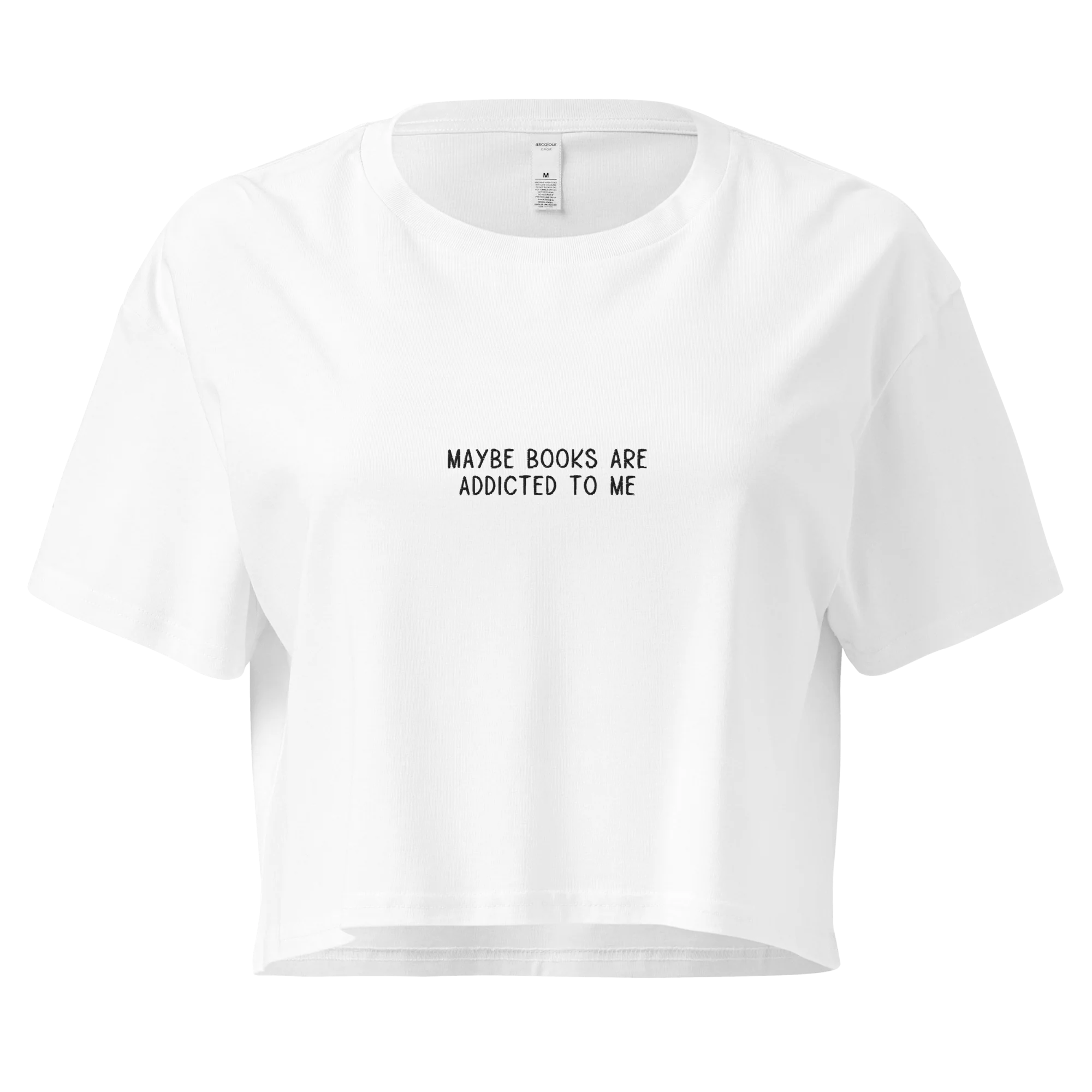 Maybe Books Are Addicted to Me Embroidered Crop Tee - Image 3