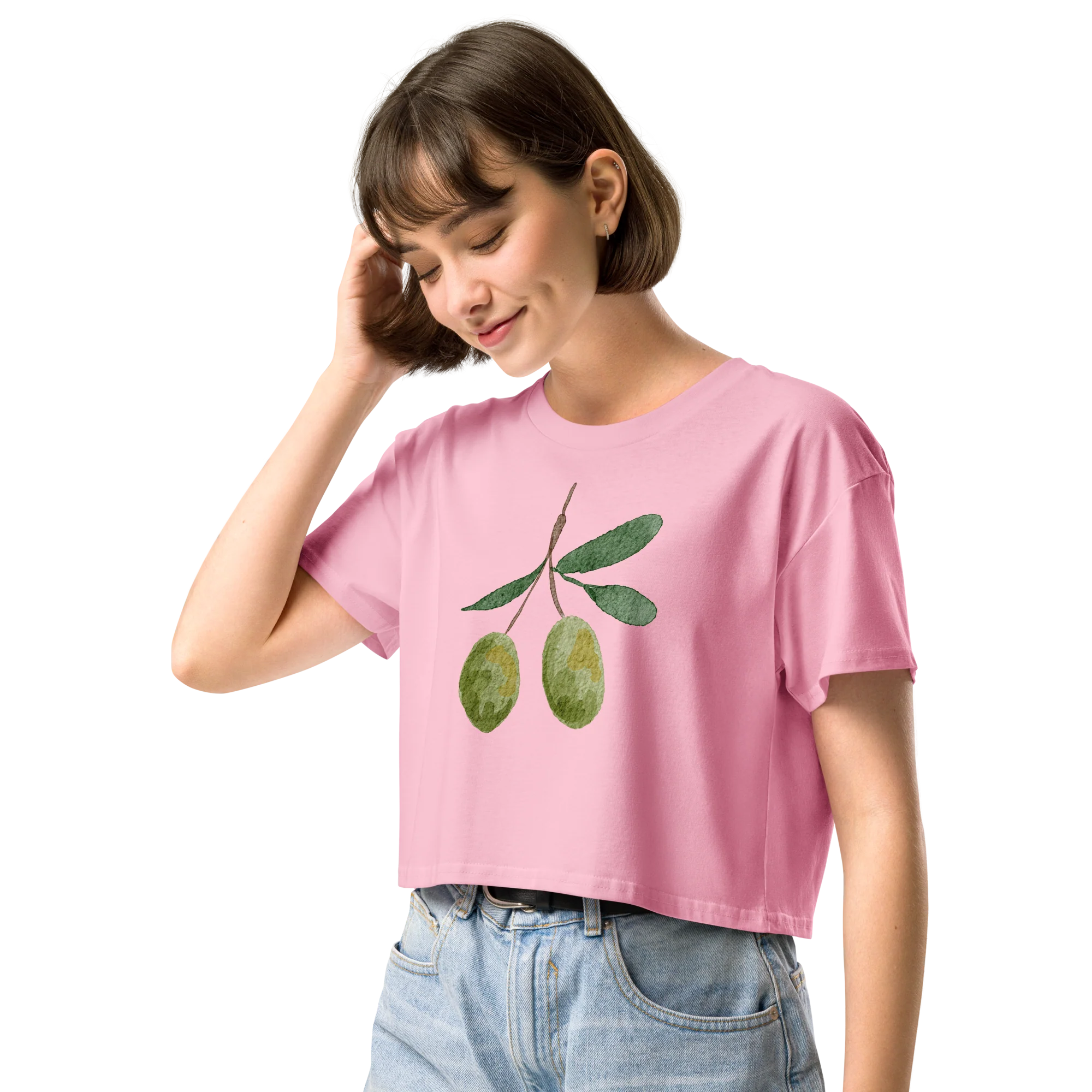 Olives Watercolor Crop Tee - Image 6