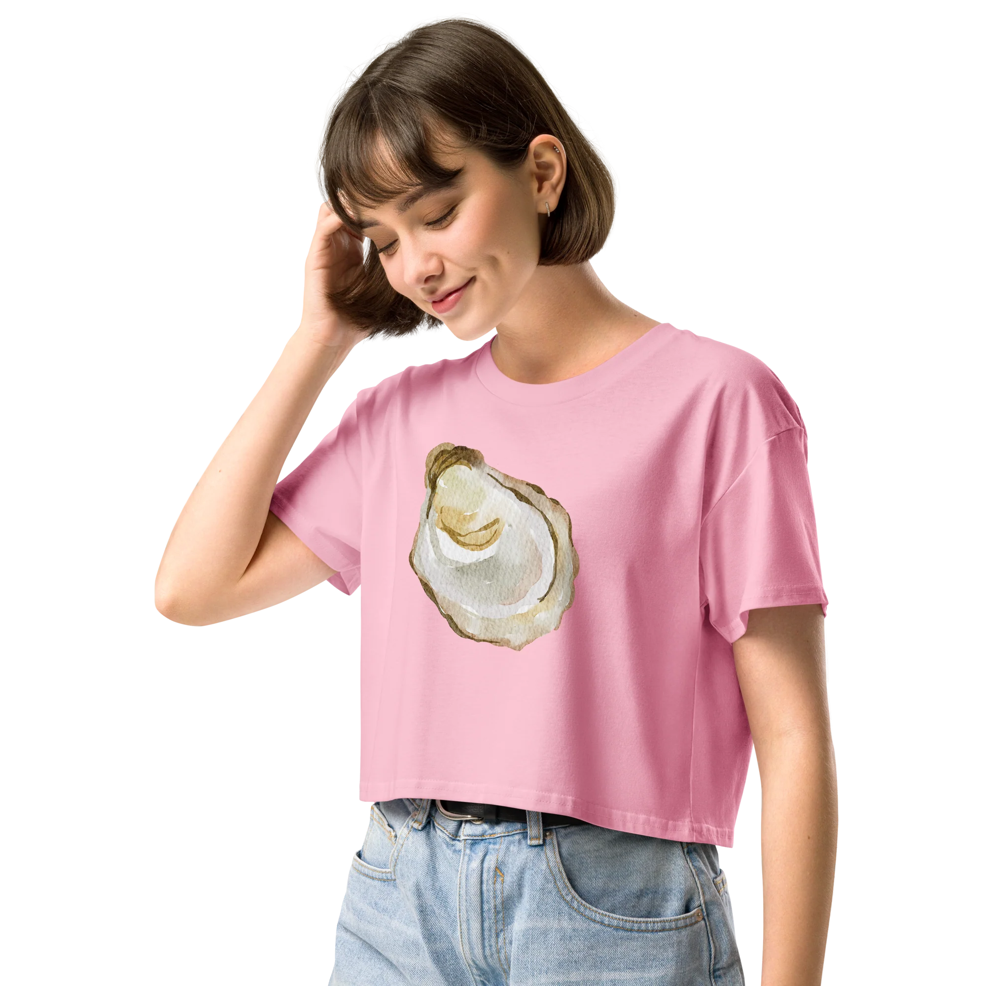 Oyster Watercolor Crop Tee - Image 6