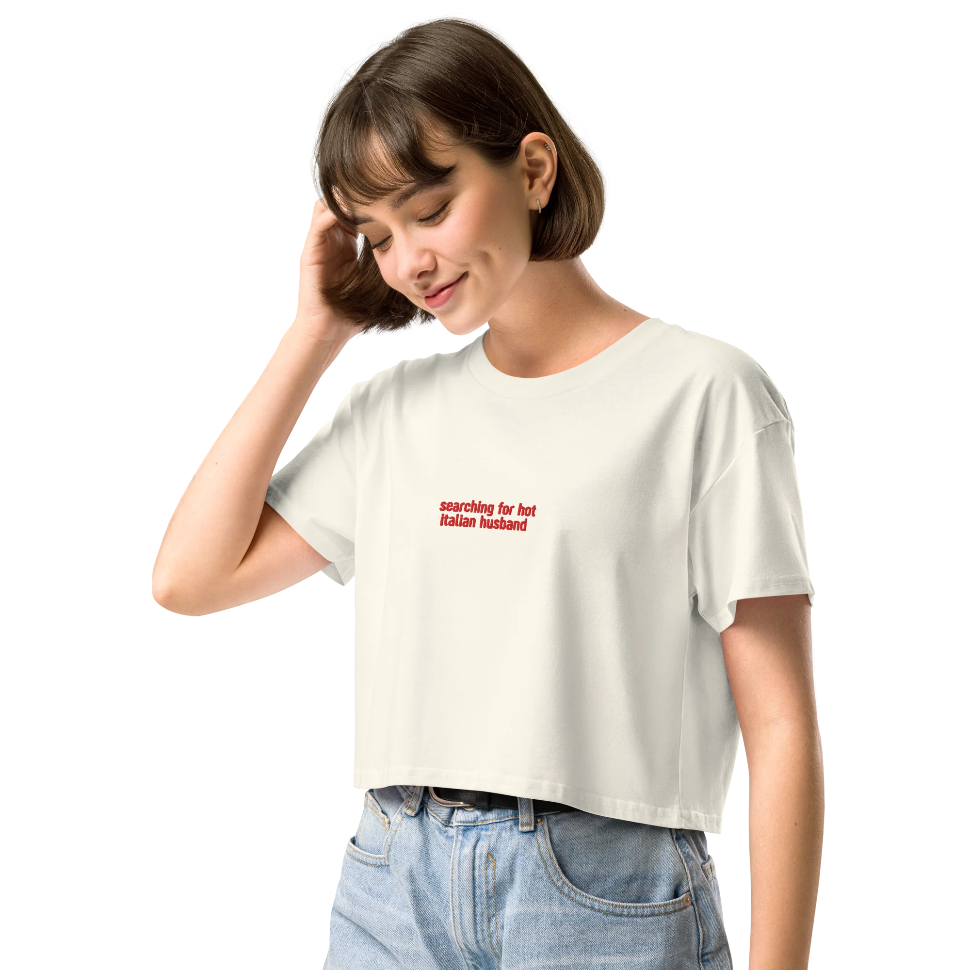 Searching Hot Italian Husband Embroidered Crop Tee - Image 6