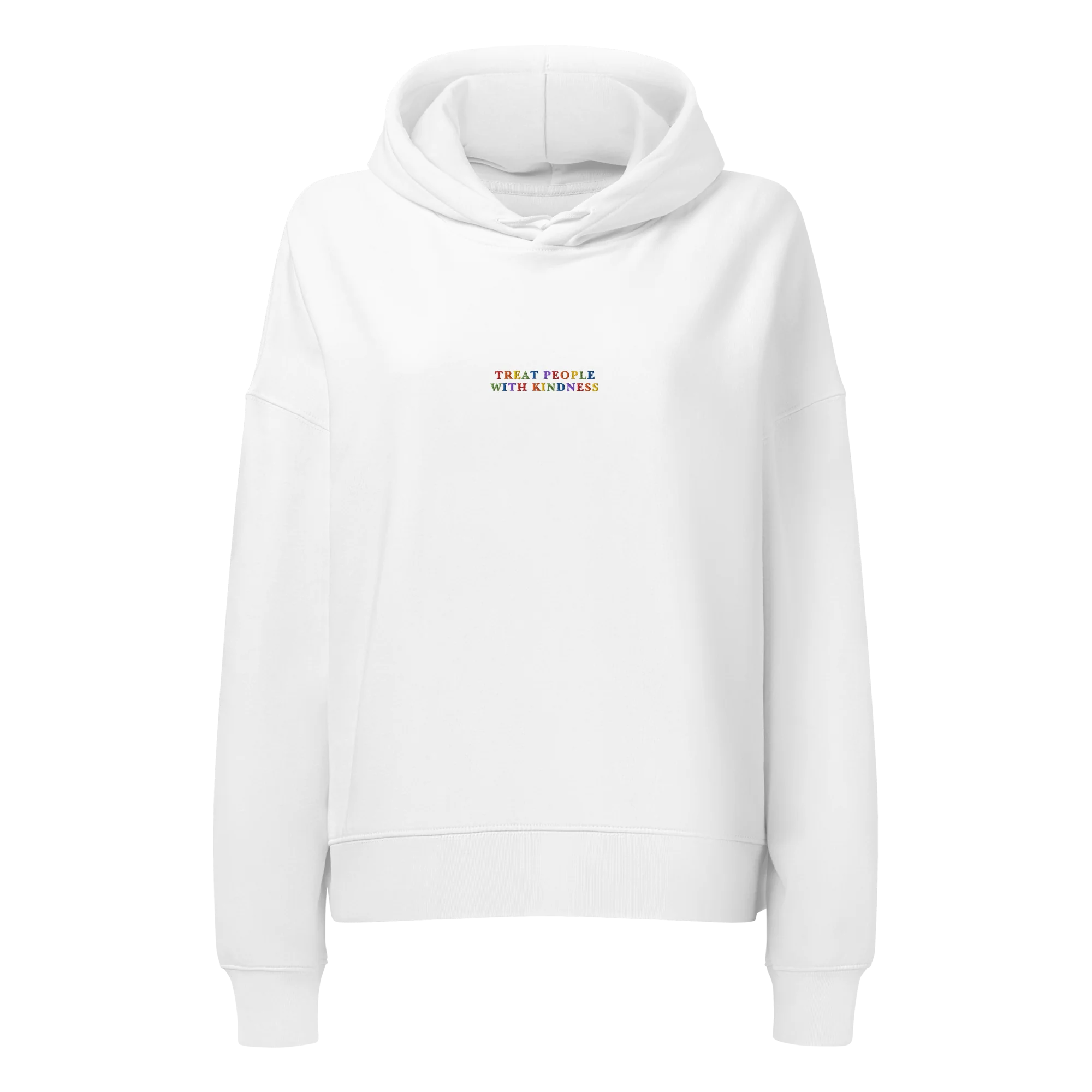 Treat People With Kindness Rainbow Embroidered Women’s Organic Hoodie - Image 5