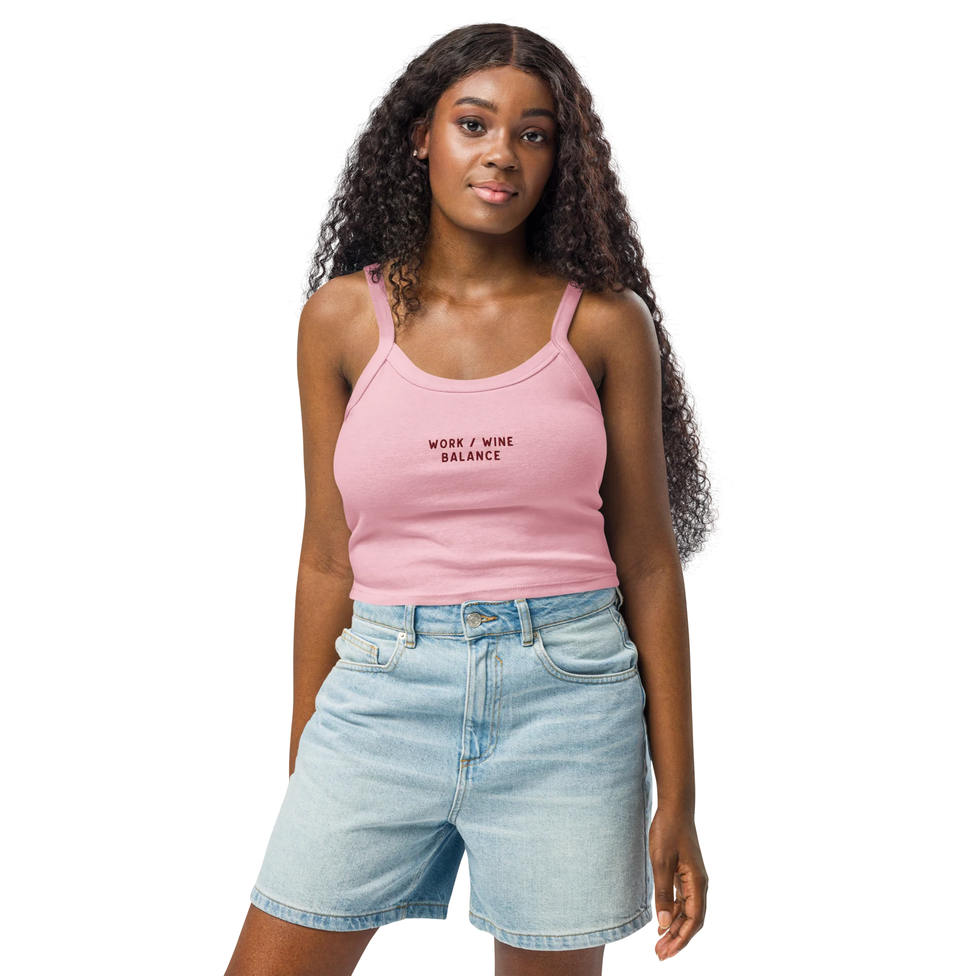 Work / Wine Balance Rib Embroidered Tank Top - Image 2